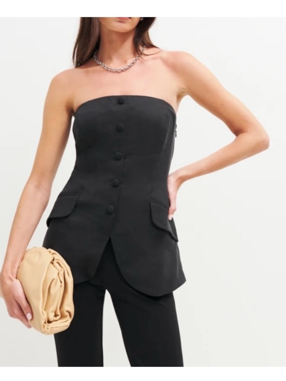 Reformation Tonya vest Black Strapless Button-Front Corset Top